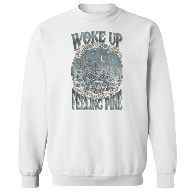 Rerun Island Men's Christmas Woke Up Feeling Pine Long Sleeve Graphic Cotton Sweatshirt